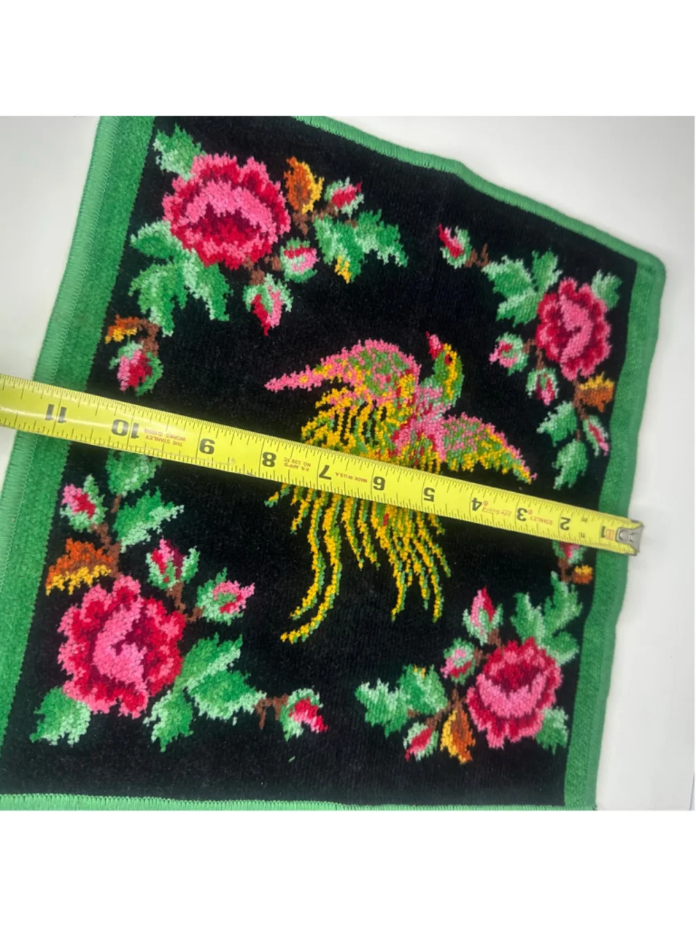 Vintage FEILER Germany Chenille Washcloth Towel - Phoenix Bird & Rose Pattern
